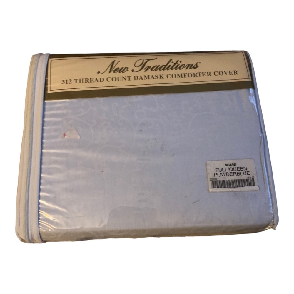 Traditions Full/Queen Powder Blue Damask Comforter Cover - 86" x 86"